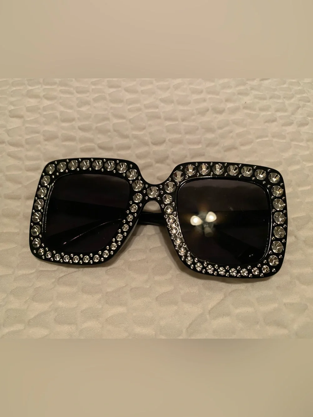 Black Crystal-Embellished Square Sunglasses - Women